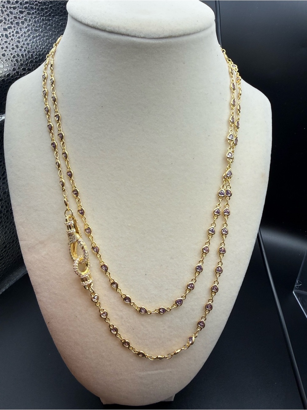 Adina Eden Gold-Tone Necklace with Purple Heart Stones and lobster clasp